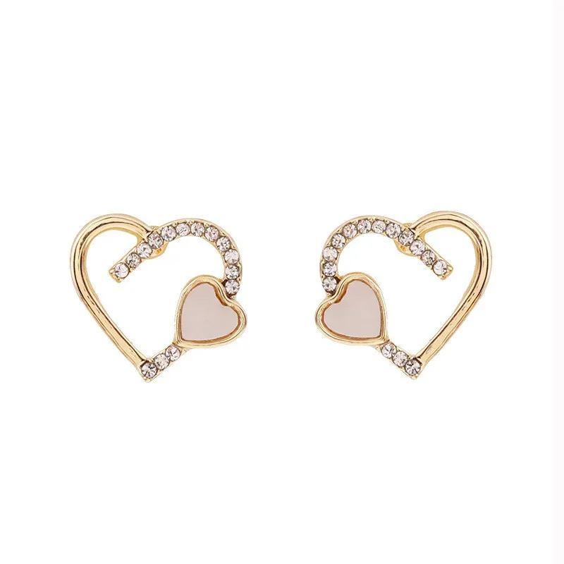 

PTQASP Luxury Double Heart Shape Stud Earrings for Women Shining Zircon Hollow Out Design Wedding Earring Temperament Jewelry