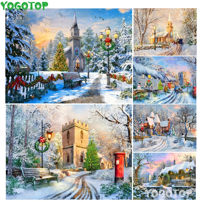 Winter Diamond Painting Christmas House DIY Mosaic Embroidery Landscape Rhinestone Home Decoration YY5994 |