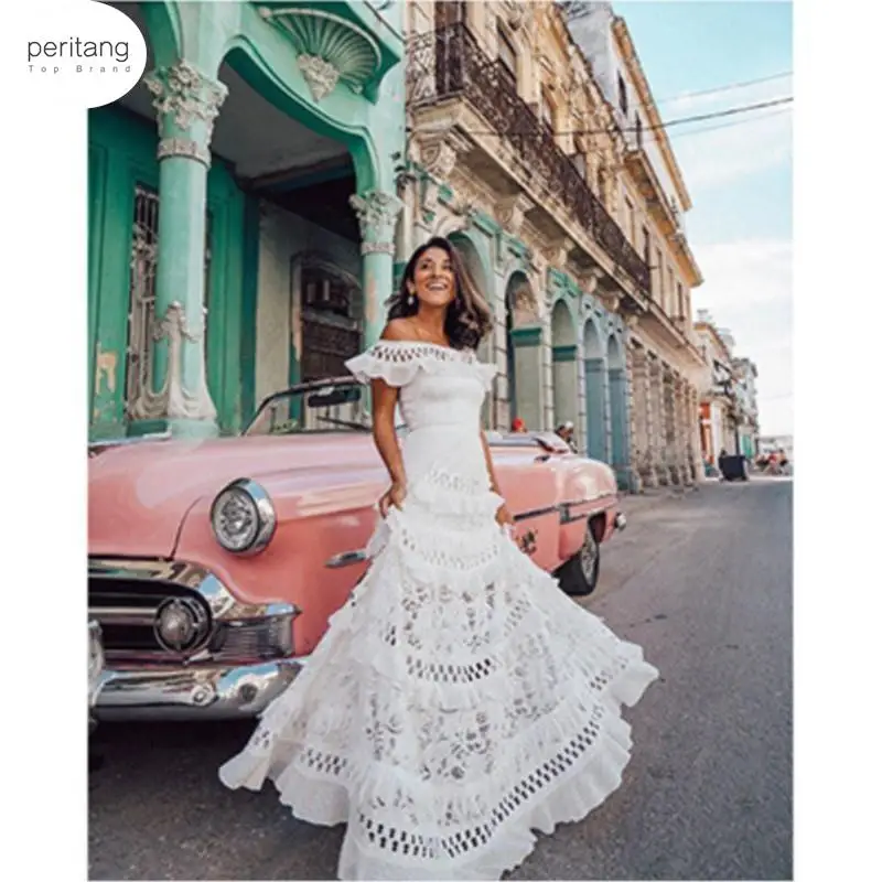 

Женское кружевное платье-макси с коротким рукавом, длинный ажурный сарафан, элегантное пляжное вечернее праздничное платье, лето 2023