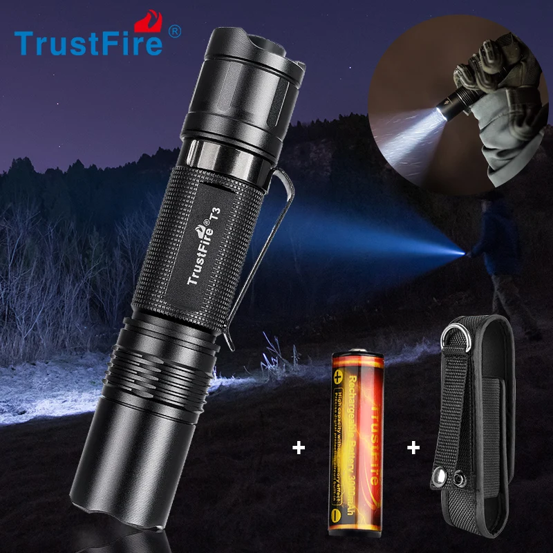 

Trustfire T3 EDC Tactical Led Flashlight CREE XPL HI V3 1000 LM Mini Lantern Light by 18650 Battery for Outdoor Camping Hiking