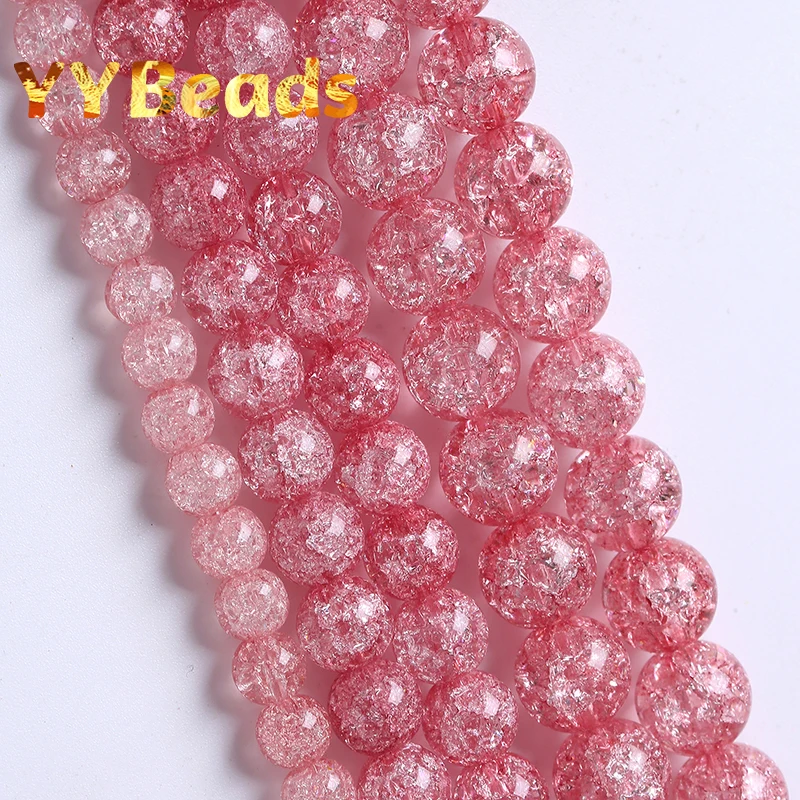 

6 8 10 12mm Strawberry Red Cracked Glass Round Loose Beads Natural Stone Beads for Jewelry Making Diy Bracelets Handmade 15"inch