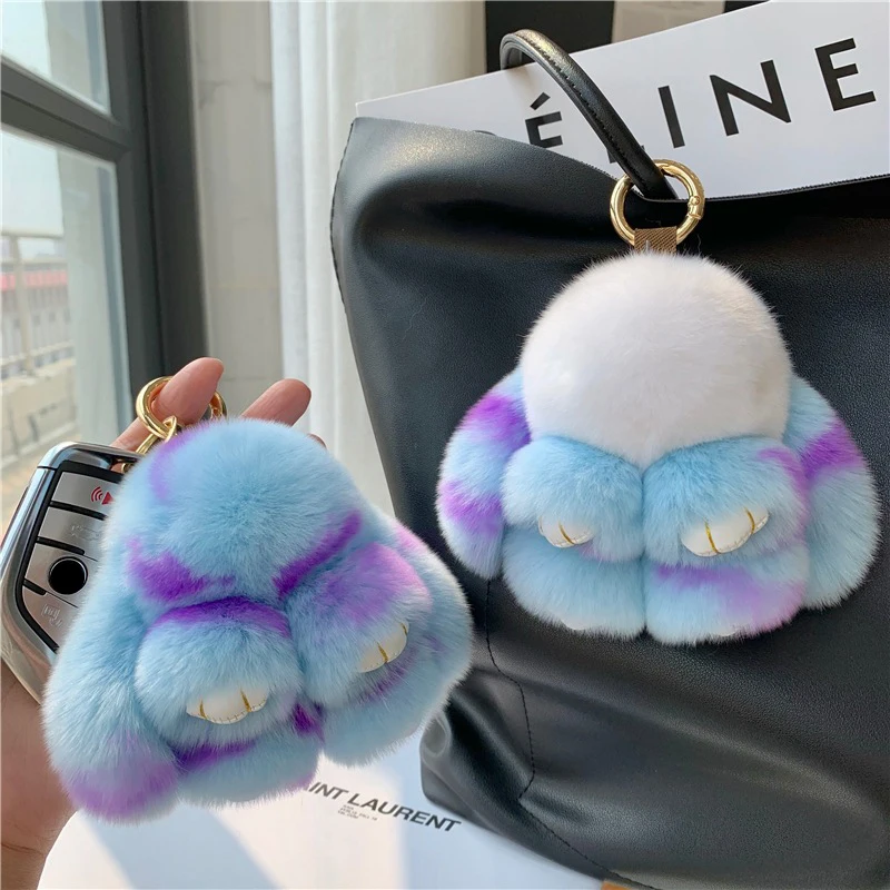 

Cute Fluffy Real Rabbit Fur Pompon Bunny Keychain Trinket Women Toy Pompom Rabbit Key Ring on Bag Car Key Plush Keychains