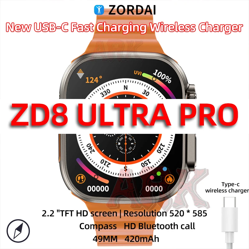 

Оригинальные Смарт-часы ZD8 Ultra Pro для мужчин и женщин, BT, звонки, 2,2 дюйма, стандартное беспроводное зарядное устройство Type-c, Z8Ultramax, Смарт-часы для Xiaomi