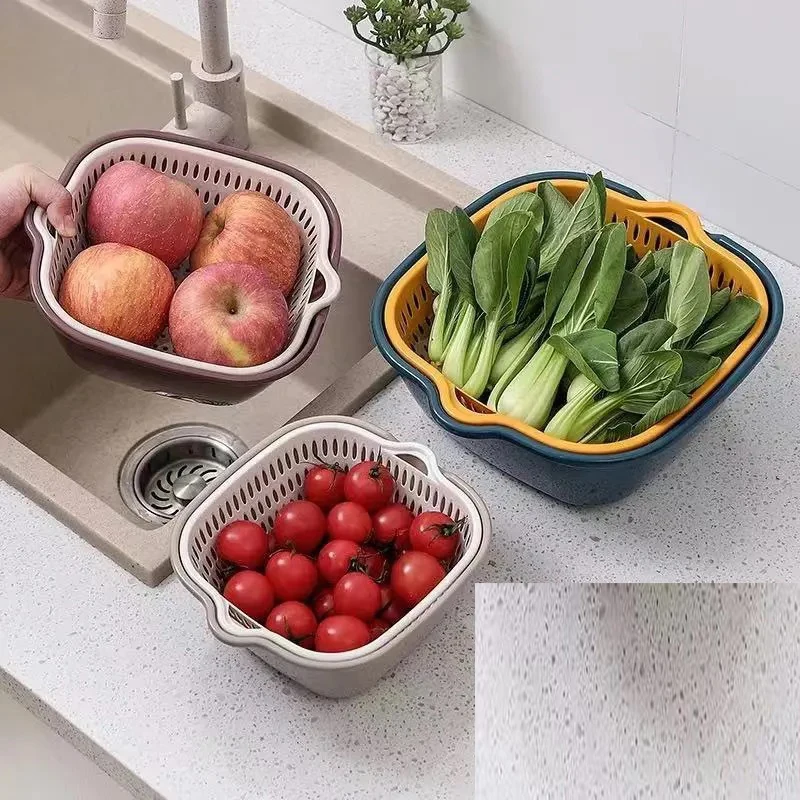 

Household Multifunctional Drain Basket Household Double-Layer Vegetable Washing Basket Six-Piece Creative Kitchen Fruit Basin