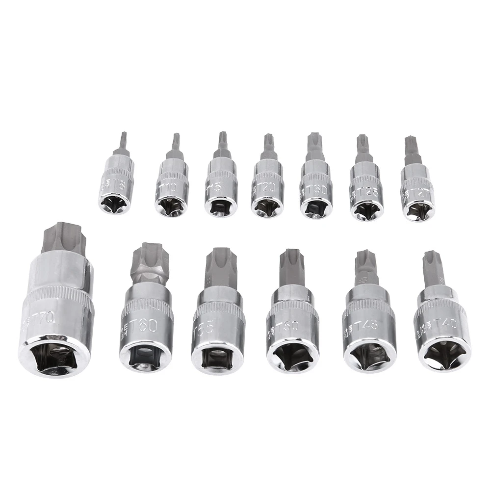 

13Pcs Torx Star Bit Socket Set 1/2inch 3/8inch 1/4inch Drive Car Removal Tool