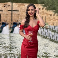 xijun dignified formal off the shoulder evening dress bodycon ruched hot red sweetheart girdling women prom gown customize robe