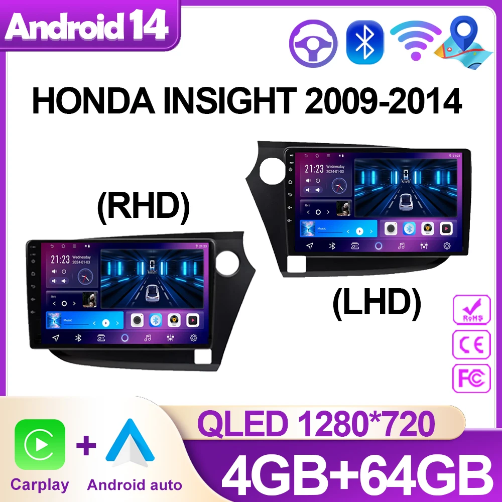 Для HONDA INSIGHT 2009-2014 LHD RHD видеоплеер Android 14 Радио головное устройство навигации