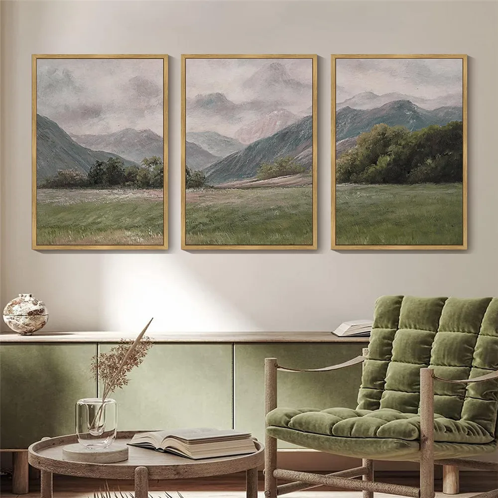 Ретро зеленая горная трава холст художественный постер абстрактный природный