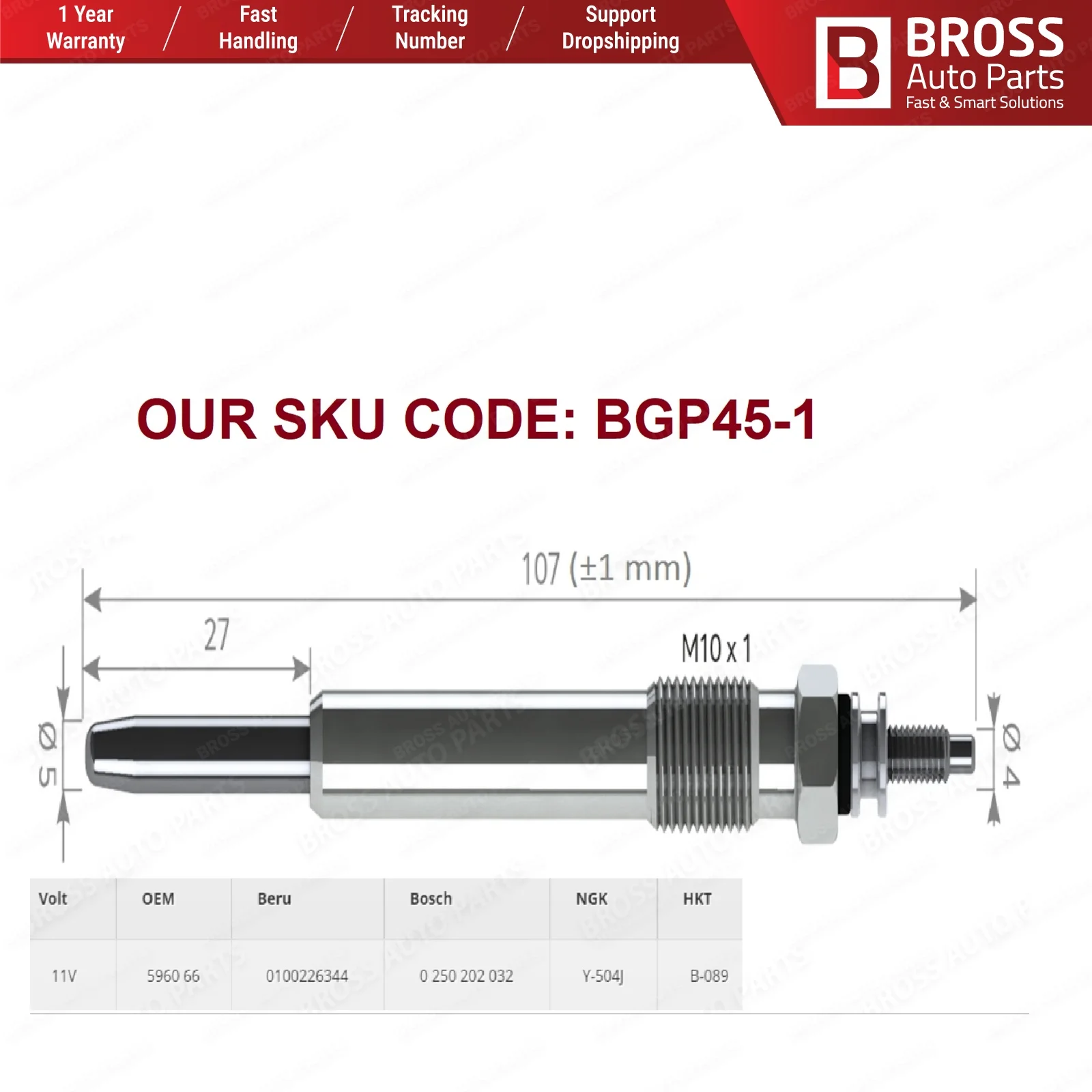 Bross автозапчасти BGP45-1 4 шт. нагреватель свечения вилки GX107 100226344 для Fiat Citroen Peugeot Suzuki