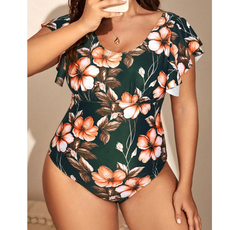 

Print One Piece Swimsuits 2024 New Plus Size Women Sexy Push Up Large Size Shirred Swimwear Vintage Bodysuit Beach Wear Bathing