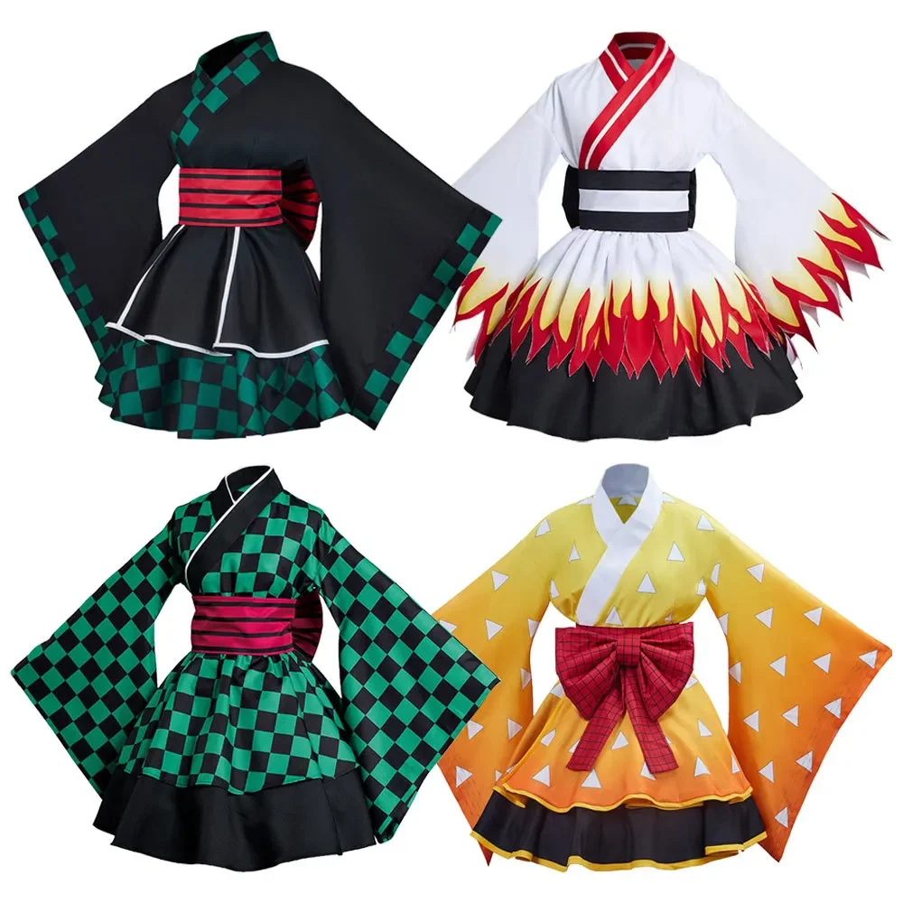 

Anime Demon Slayer Kamado Nezuko Kamado Tanjirou Cosplay Costume Kimono Outfits Halloween Carnival Women Dress