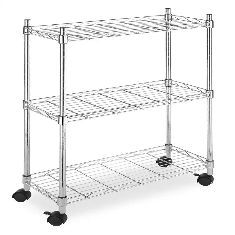 

Shelf Adjustable Rolling Laundry Cart - Chrome Metal