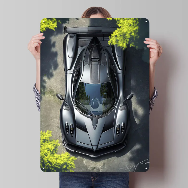 Фото Pagani Zonda Top View Металлические вывески Автомобильный плакат Украшение комнаты Декор на заказ Жесть Знак для настенного художественного украшения Предметы домашнего декора №1