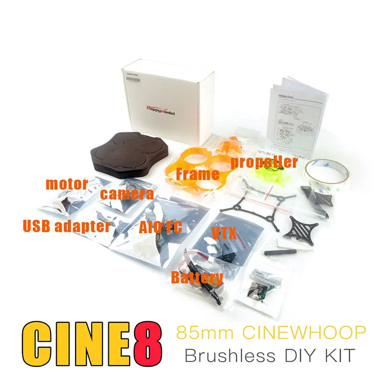

HappyModel CINE8 CrazyF411 PRO 20A 400 МВт Caddx ANT 1200TVL EX1202.5 KV8000 2-3S 85 мм бесщеточный FPV Дрон