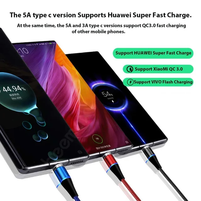 5A Magnetic USB Type C Cable for Huawei 3A Fast Charge mobile phone accessories for iPhone Xiaomi Micro Usb Cable for android 5
