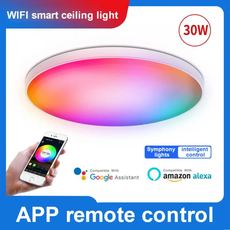 

Светодиодный потолочный светильник Tuya, лампа с поддержкой Wi-Fi и Bluetooth, 30 Вт, работает с Alexa и Google Home