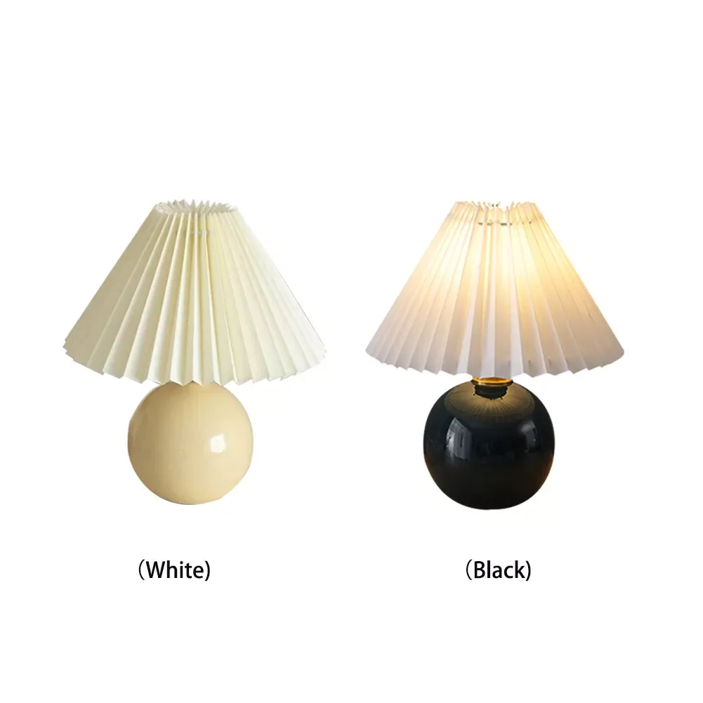 

Nordic Pleated Lampshade Ceramic Light Room Simple Modern Bedside Table Desktop Lamp Home Decoration Bedroom Night Lamp