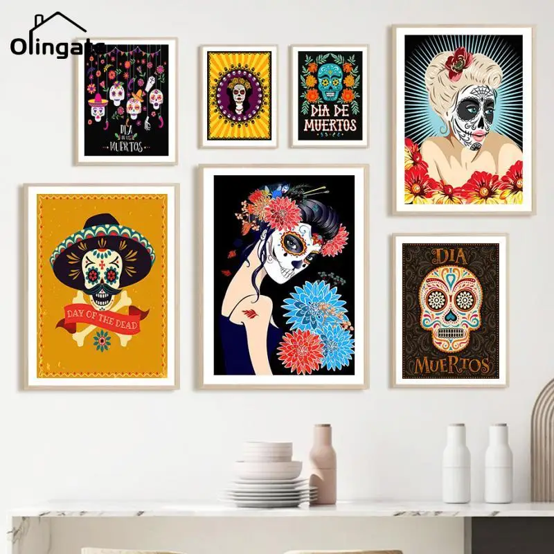Череп мексиканский День мертвых стен искусство холст картина скелет