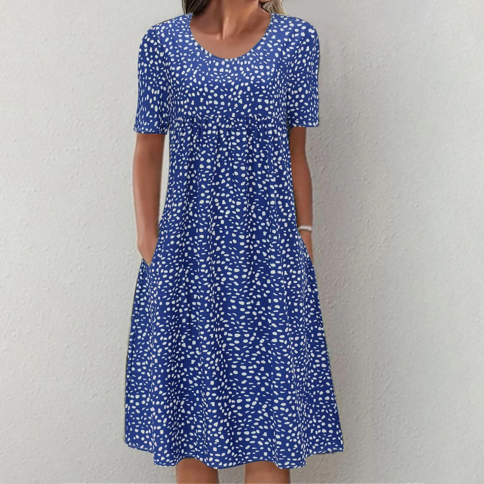 

Women Casual Loose Round Neck Bohemian Floral Dress Short Sleeve Maxi Summer Beach Swing Vintage Dresses for Women