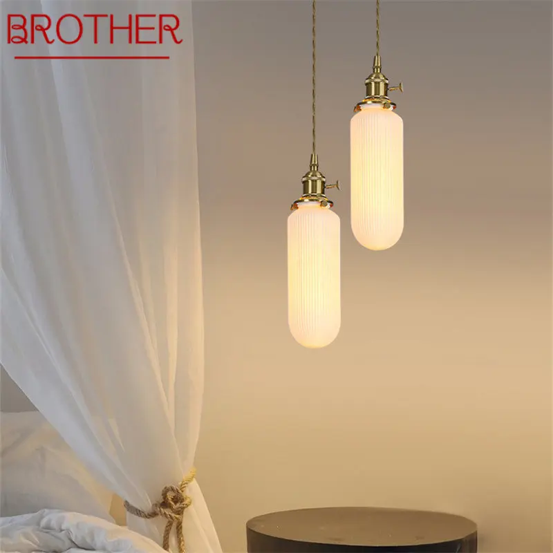 

BROTHER Modern Brass Pendant Light LED Nordic Creative Simply Ceramics Hanging Lamp For Home Dining Room Bedroom Bedside