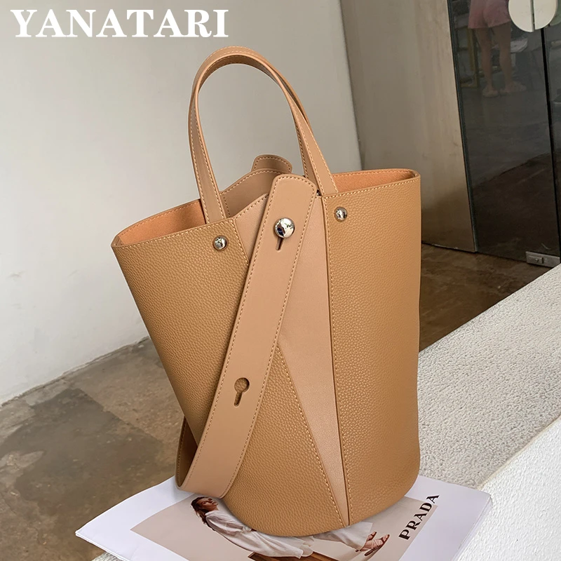 

New Genuine Leather Bucket Bag Vintage Vegetable Basket Bag Large Capacity Tote Bag Women's Shoulder Bag Fashion Cowhide Handbag