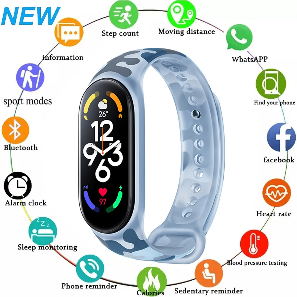 

New M7 Smart Bracelet Women Men Smart Wristband Heart Rate Monitoring Fitness Tracker Sport Bracelet Men Watch For Xiaomi Apple