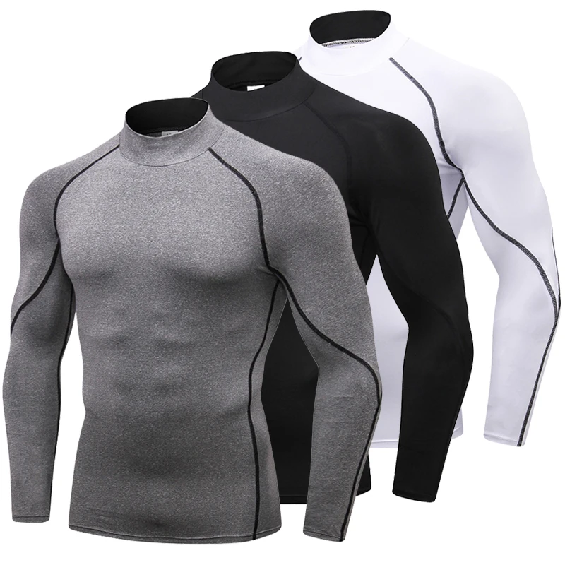 

Men's Long Sleeve Running Shirts Compression Gym Bodybuilding Shirts Quick Dry Fitness Stretch Tights