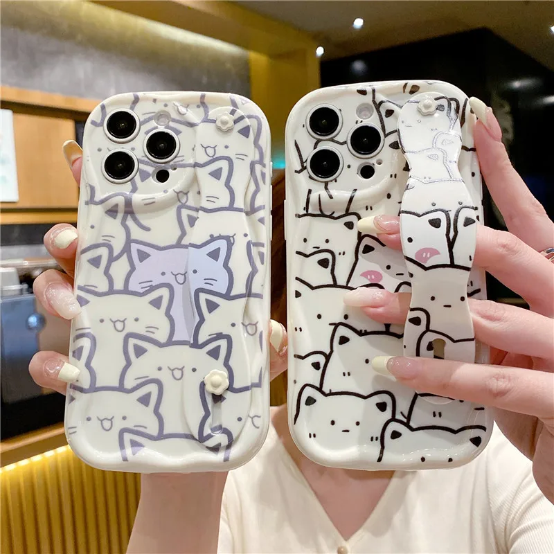 Чехол-держатель для телефона Wave Shape Cute Cat Samsung S24 Ultra S23 FE S22 S21+ A55 15 25 35 A54 14 24 34 13 33 53 73 52