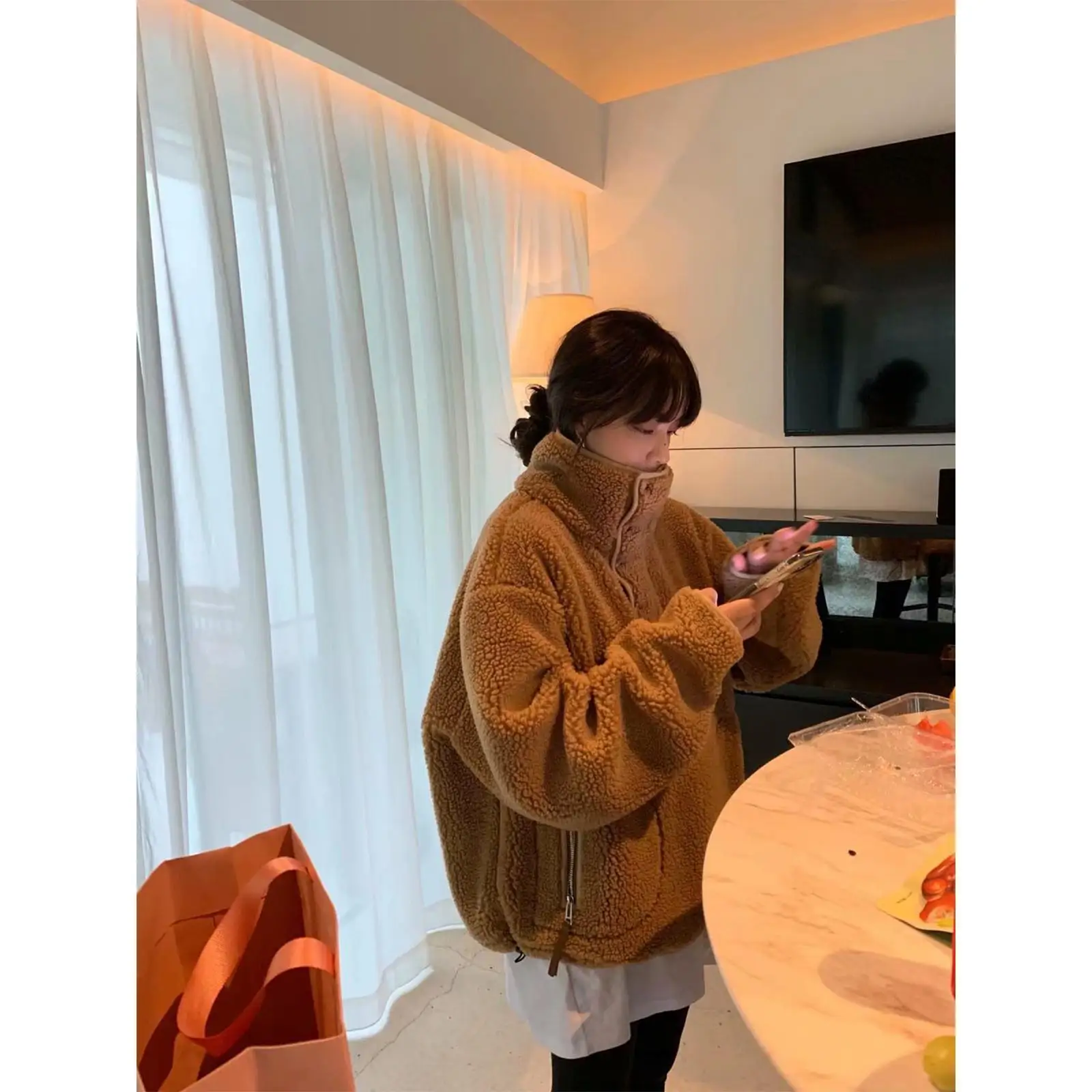 Lamb hair coat women's autumn and winter lazy style loose casual long sleeve coat