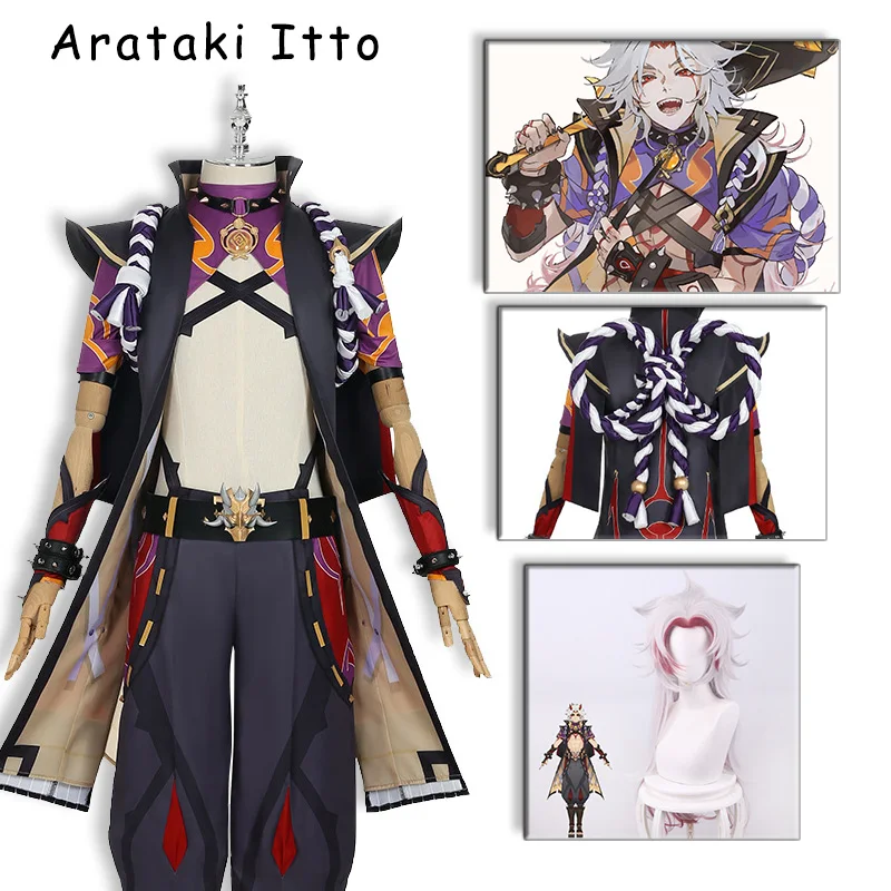

Genshin Impact Arataki Itto Cosplay Anime Clothes Costume Uniform Wig Halloween Party Carnival Men Women Outfit Game 2022 New