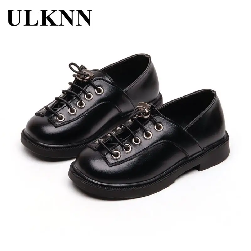 

Кожаные туфли ULKNN для мальчиков, новинка 2022, Популярные черные туфли на плоской подошве для девочек, Нескользящие школьные туфли на плоской ...