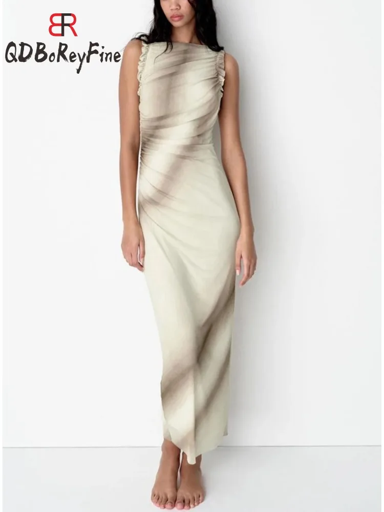 Женское облегающее платье без рукавов элегантное Плиссированное длинное