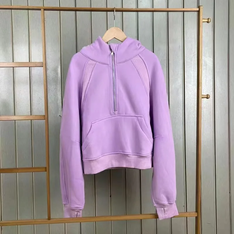 Lulu Women Winter Oversized Cropped Hoodies Relaxed Fit Sweatshirt Waist Length Sweater Yoga Wear for Women Define Jackets Coat