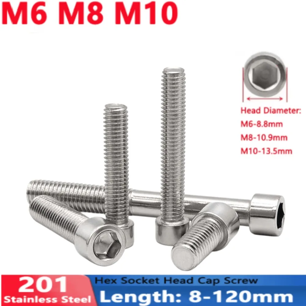 Фото Винты с внутренним шестигранником M6, M8, M10 из нержавеющей стали 201, тонкие, с узким внешним диаметром, метрические крепежные элементы 8-120 мм №1