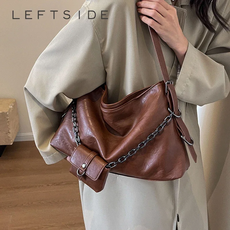 

Большие Наплечные сумки LEFTSIDE из искусственной кожи для женщин, новинка 2023, модная трендовая дизайнерская Ретро сумка через плечо, сумки на подмышках