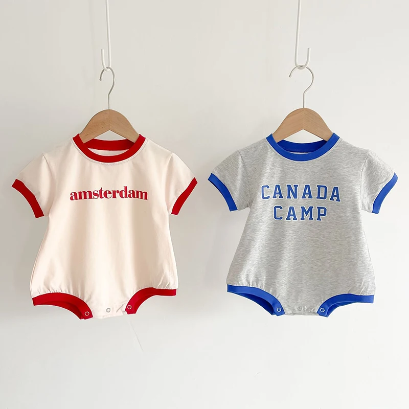 

Детский хлопковый комбинезон, с коротким рукавом и буквенным принтом