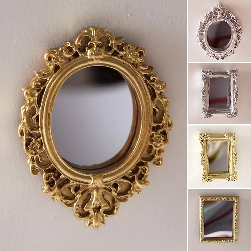 

Vintage Mirror Picture Photo Frame Mini Classic Crown Resin Baroque Luxury Style Home Decor Miniature Model Dollhouse Accessorie