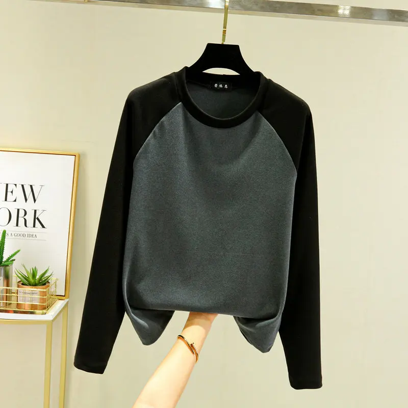 New Contrast Color Autumn Winter Warm Sleepwear Tops Long Sleeve 1 Piece Pajamas Pullover Sleep Shirt Night Wears For Women