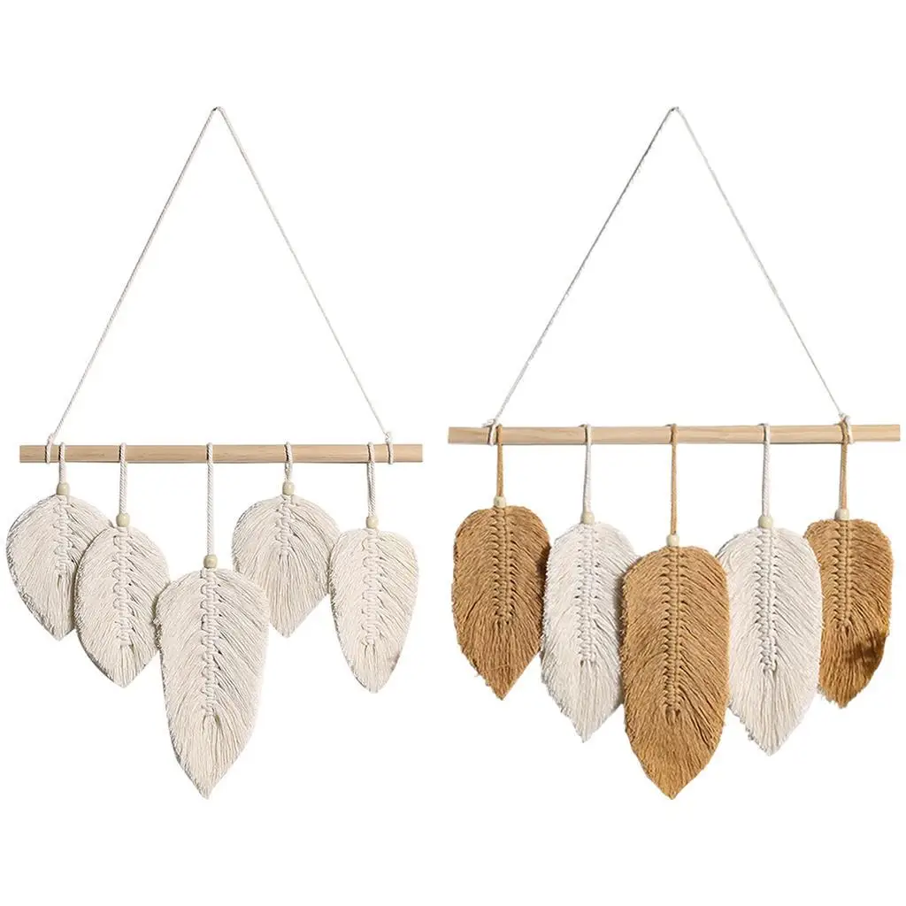 

Hand-Woven Boho LeavesTapestry Ins Style Tassel Cotton Rope Pendant Decor