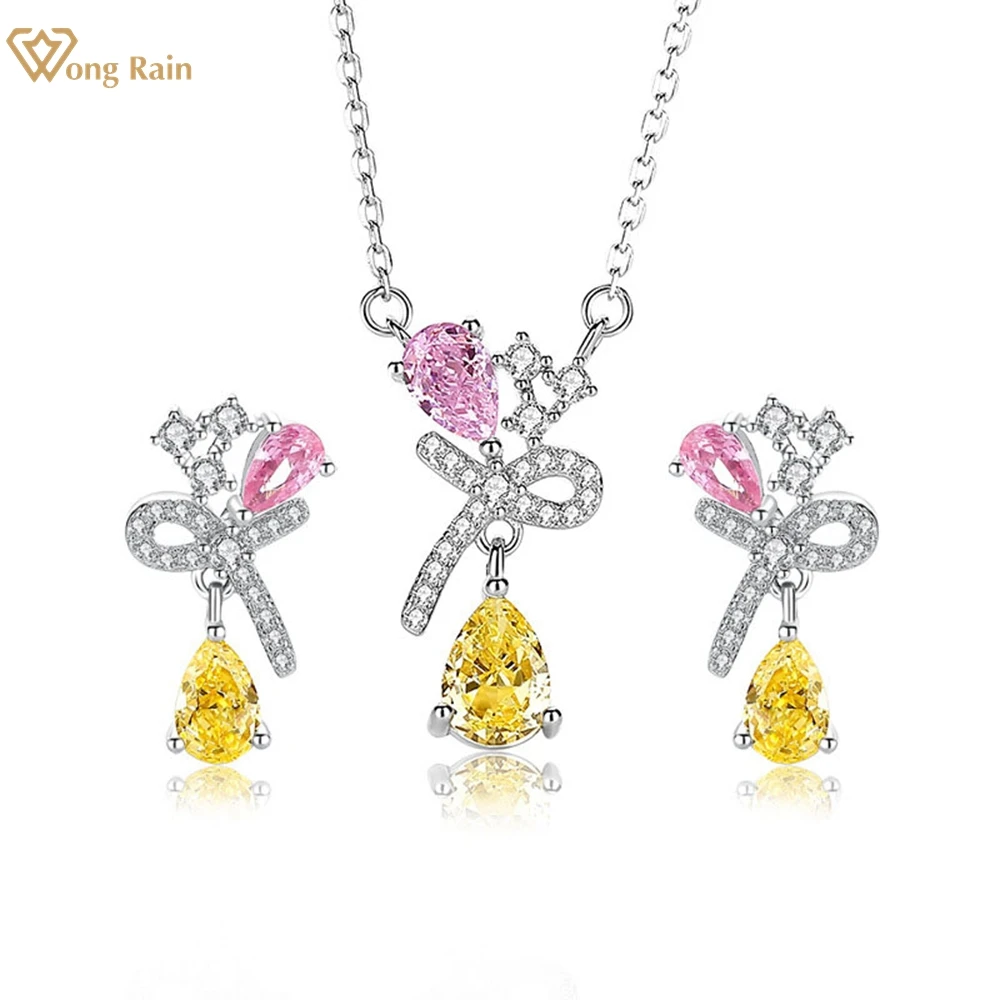 

Wong Rain, 100% Стерлинговое Серебро 925 пробы, серебряная груша, созданная Moissanite, цитрин, драгоценный камень, серьги/Подвеска/ожерелье, ювелирный н...