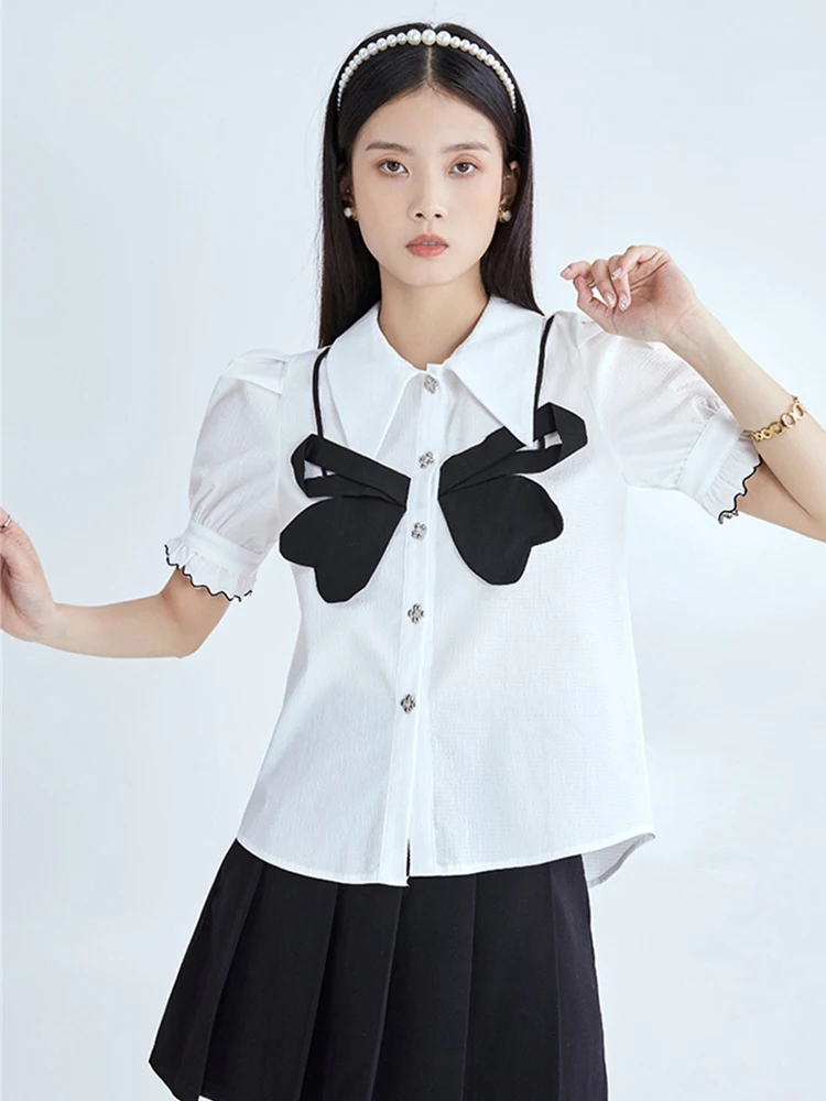 Новинка лета 2022 блузка для девочек милая Корейская рубашка-поло с пышными