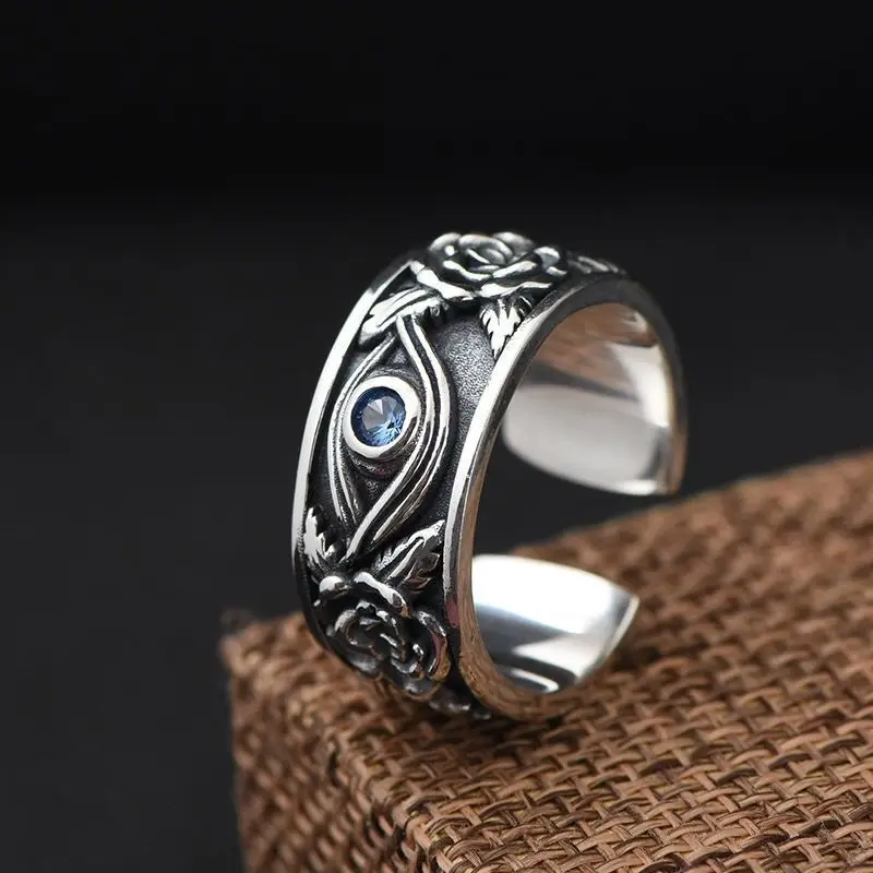 

925 Sterling Silver Ruth Eye of God Adjustable Rings For Women Accessories Retro Fine Jewelry Wholesale Free Shipping