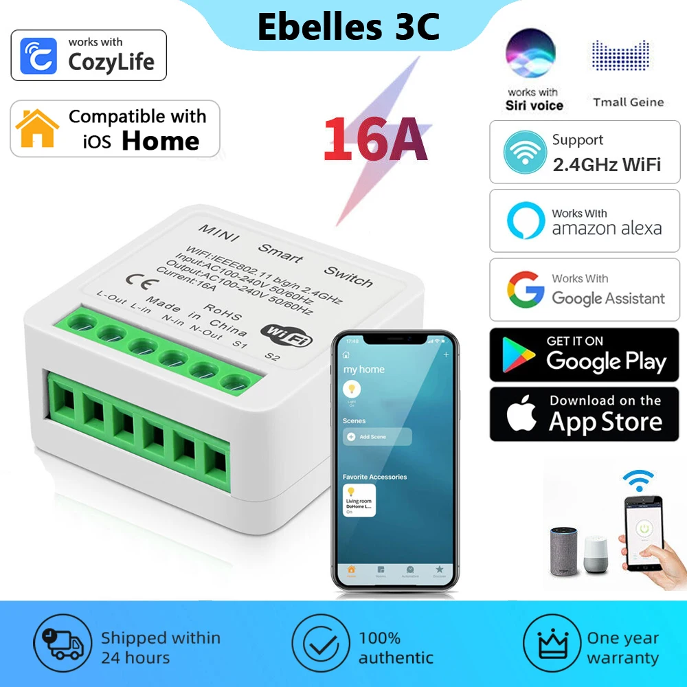 

for HomeKit 16A WiFi Smart Switch Module Smart Home DIY 2 Way Control Light Switches Works with CozyLife Siri Alexa Google