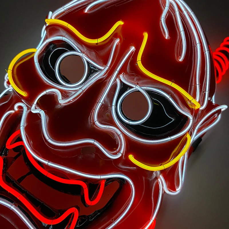 Фото Светодиодная маска Oni Demon, традиционный японский костюм самурая на Хэллоуин, реквизит, забавная маска, светящаяся маска Хання для мужчин, маска воина №5