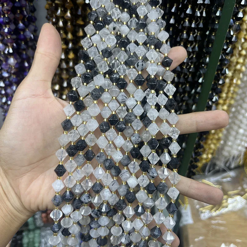 Натуральный черный рутилированный 8 мм граненый белый кристалл свободные бусины