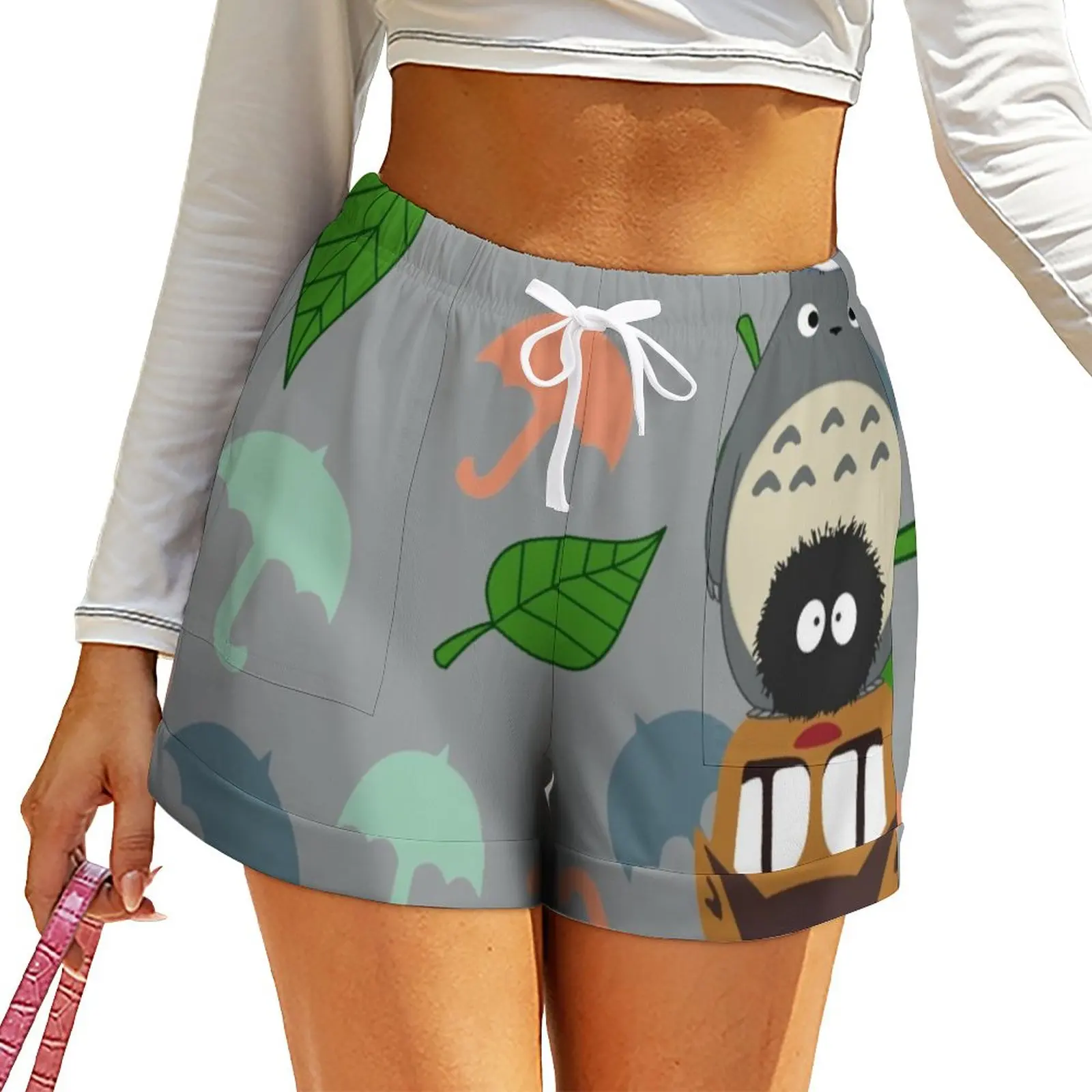 

Totem Totoro Shorts Elastic High Waist Kawaii Shorts Womens Casual Loose Oversized Short Pants Summer Print Bottoms