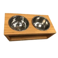 double bamboo and wooden pets feeder dog cat bowl