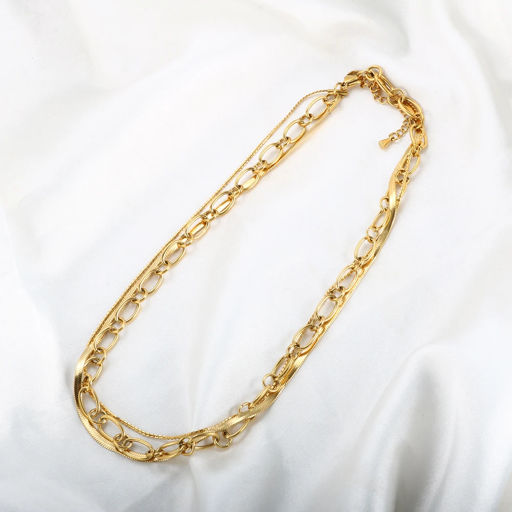 

Muse Crush Punk Vintage Layered Necklace High Quality Gold Plating Stainless Steel Chunky Thick Link Chains Choker Necklaces