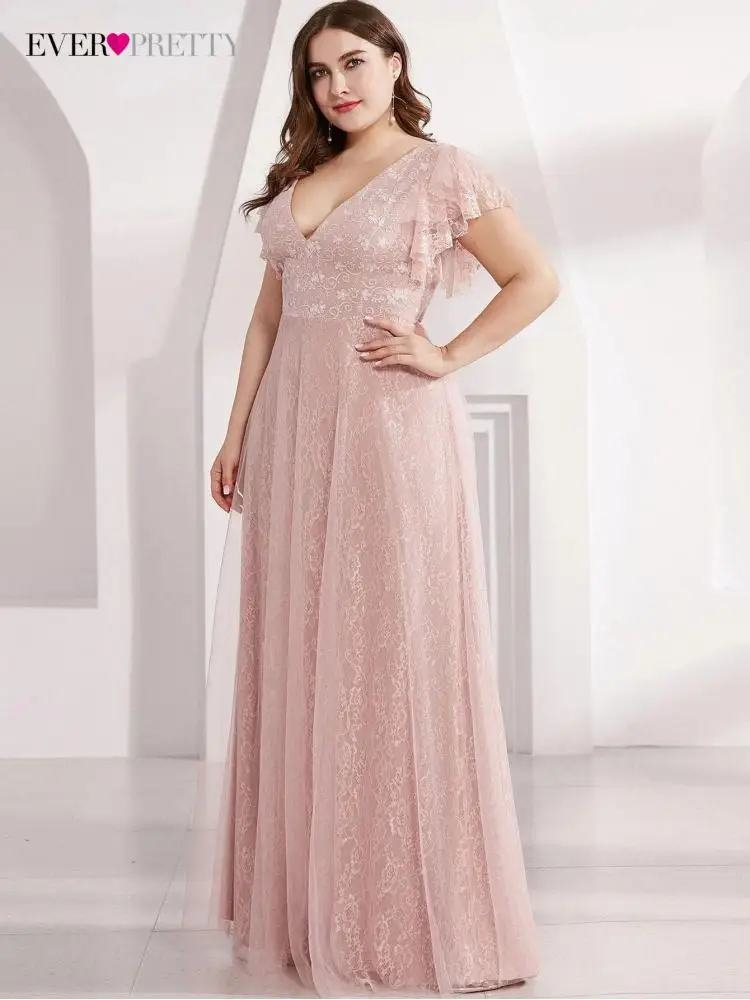 

Plus Size Elegant Evening Dresse Long A-LINE V-Neck Short Sleeve Backless Floor-Length Gown 2022 Ever Pretty of Prom Women Dress