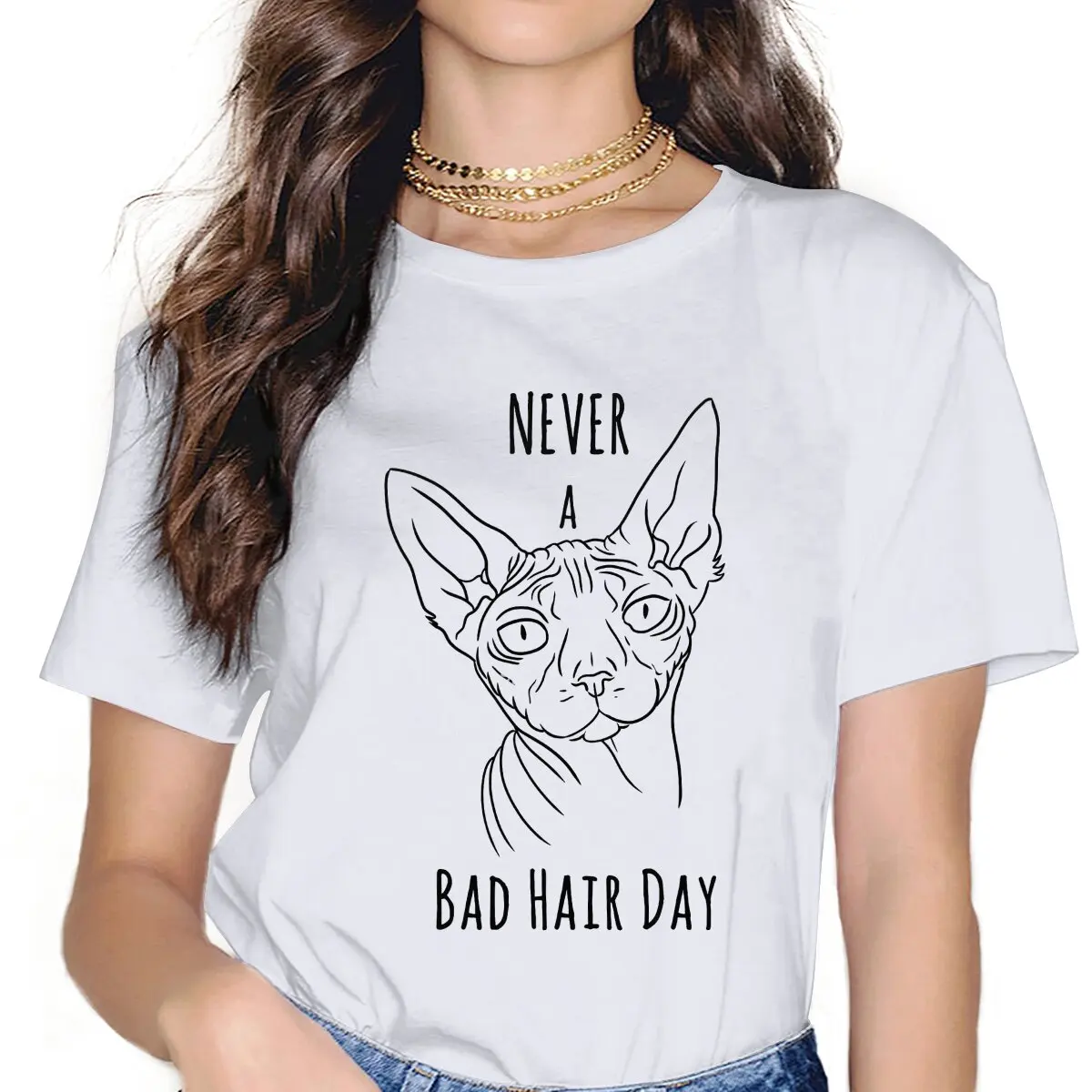 

Never a Bad Hair Day Kawaii Girls Women T-Shirt Canadian Sphynx Cat 5XL Blusas Harajuku Casual Short Sleeve Vintage Oversized